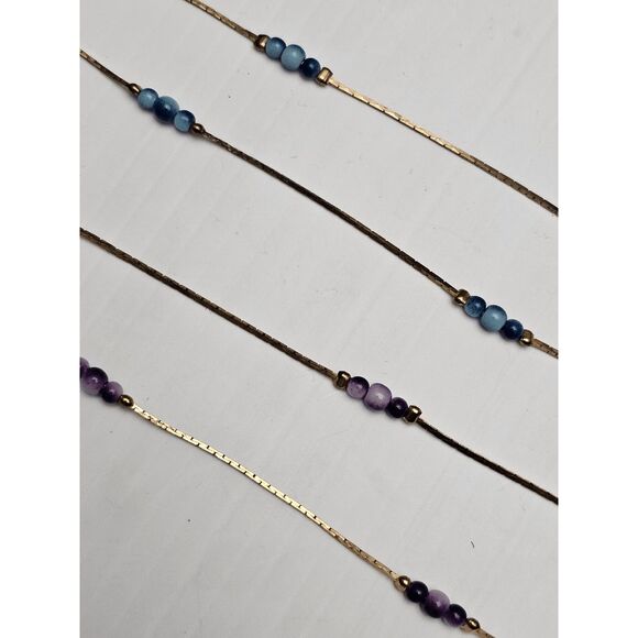 Vintage Gold Tone Herringbone Necklaces With Dainty Stones Marked Korea - Picture 3 of 4